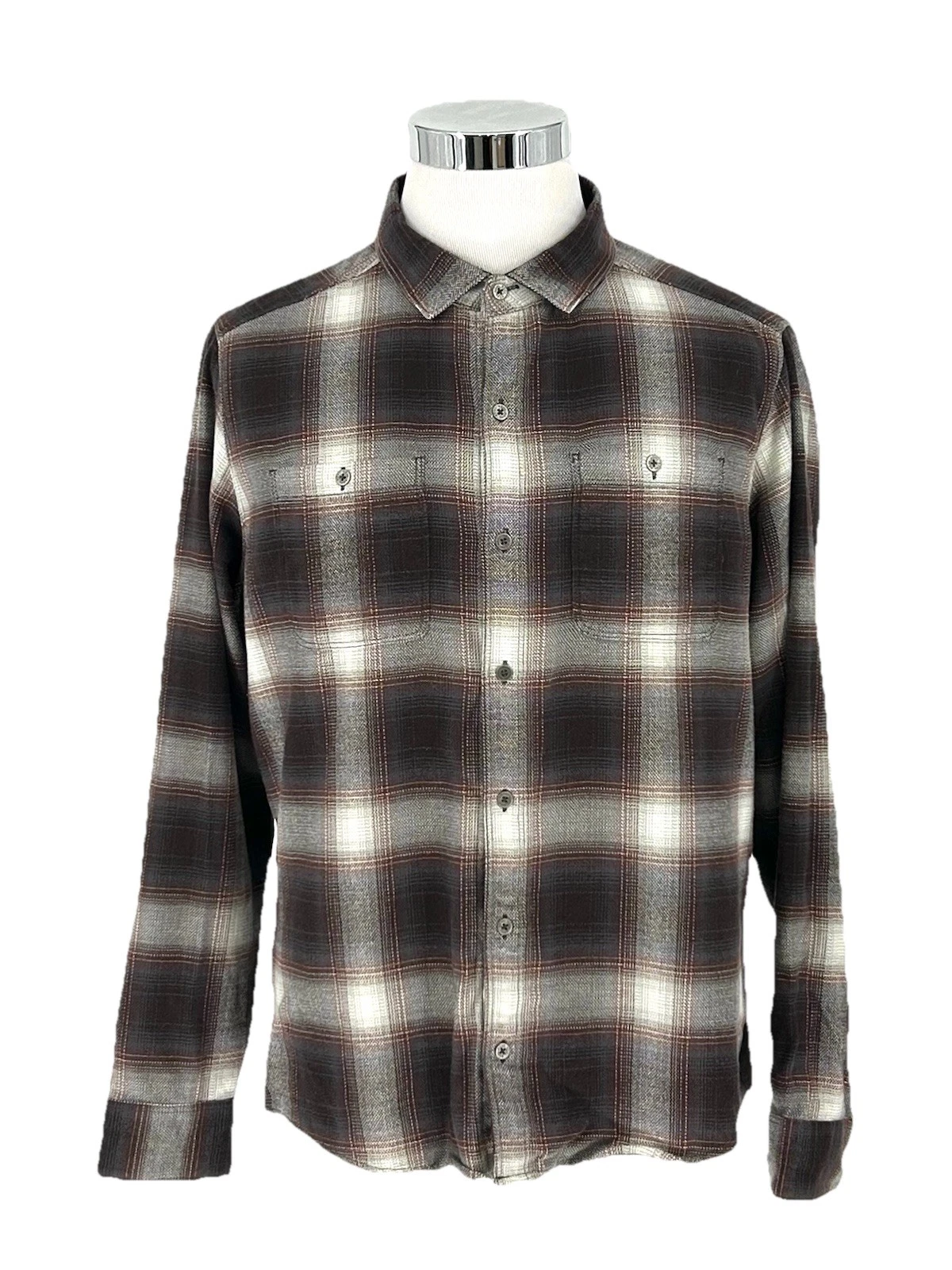 Kuhl Flannel Shirt Mens L Brown Plaid Long Sleeve Button Down