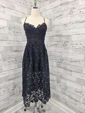 ASTR the Label Navy Blue Floral Lace Overlay A line Midi Dress Women S