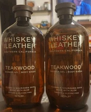 Lot of 2 Whiskey & Leather Shower Gel + Body Wash TEAKWOOD Jumbo Size 32 oz Each