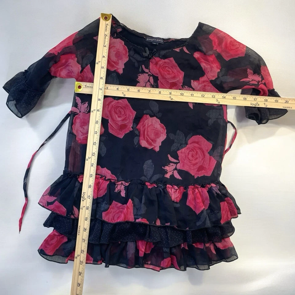 Vestido Pumpkin Patch Meninas Rose Ruffle WhimsyGoth Tamanho 7 Cottagecore Fada Floral - Imagem 2 de 4