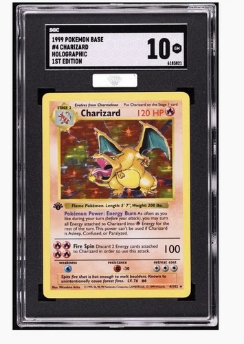 Pokémon Charizard 004/102 1st Edition Base Set Shadowless Holo SGC 10 1999