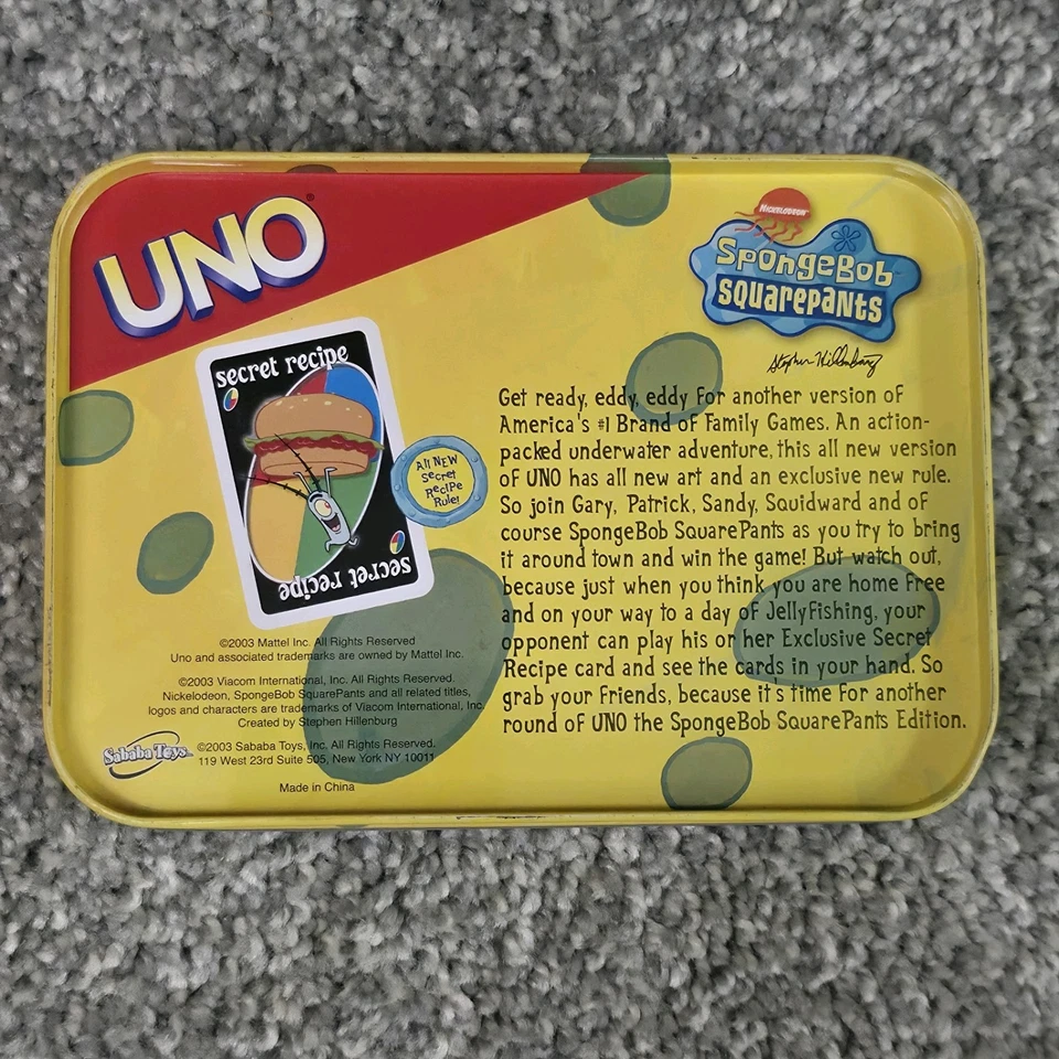 SpongeBob Squarepants UNO  Special Edition Card Game w/ Tin Vtg. 2003 Complete  - Image 2 of 4