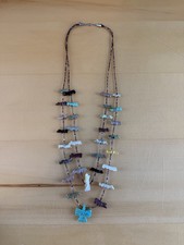 Native American Zuni Double Strand Hand carved stone animals fetish necklace