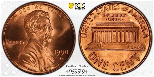1990-D Lincoln Memorial Cent — photo from the most recent tracked eBay sale