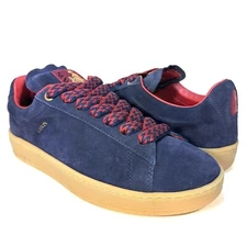 LANVIN Mens Lite Curb Suede Leather Low Top Sneakers Navy Blue (MSRP $590)