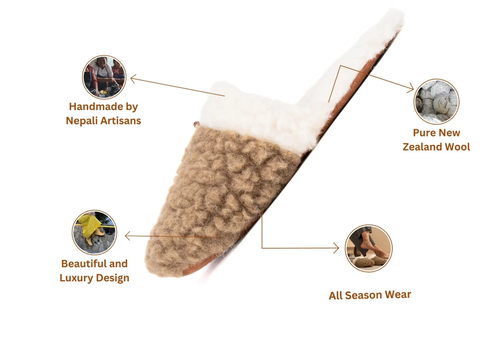 Braune Sherpa/Khakee Wollhausschuhe - luxuriöser Komfort & zeitlose Handwerkskunst - Bild 3 von 12