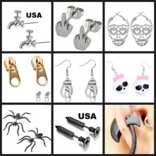 US Seller Quirkiest Unique Scary Funny Earrings Party Prank Silver Gold Jewelry