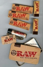 RAW Classic 1 1/4 Rolling Papers with Lighter, Hemp Wick, Tips and STORAGE TIN