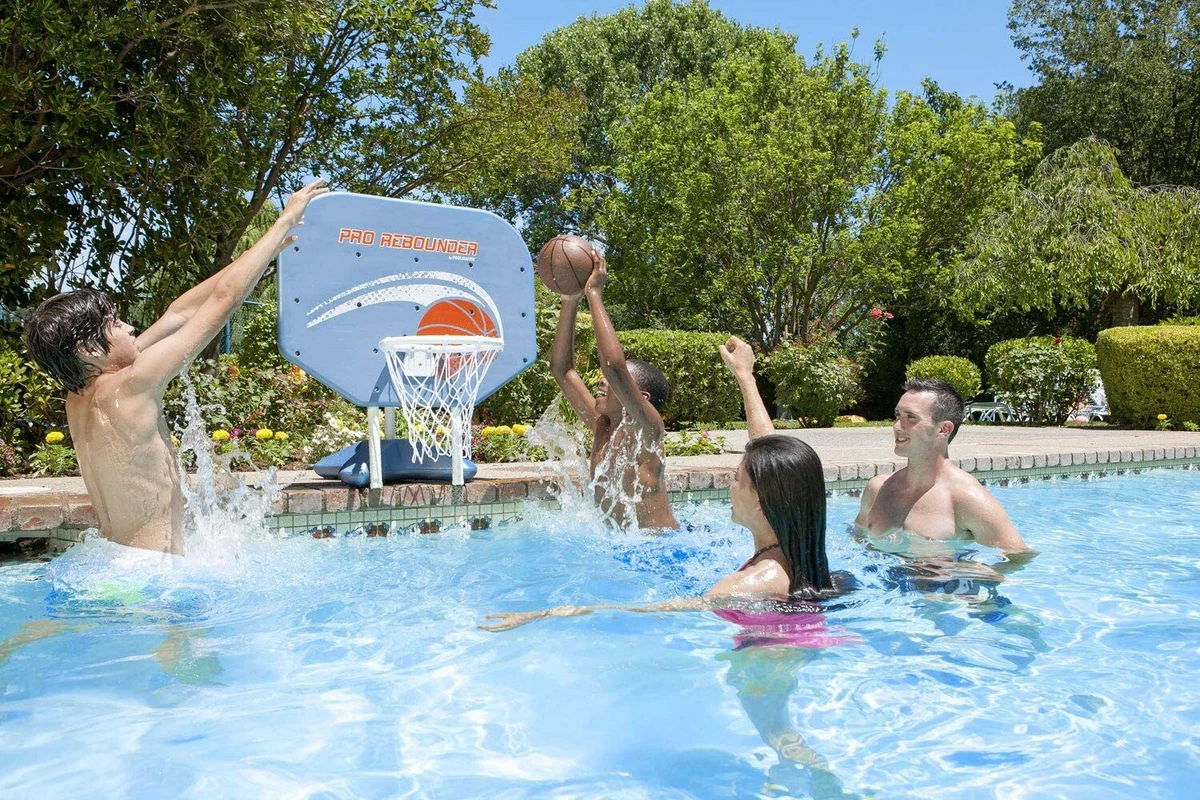Pool Basketb ll Hoop Water Game Sits Poolside Fun All Weather Blue Backboard NEW