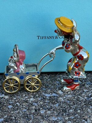 Tiffany & Co Sterling Gene Moore Enamel Clown Circus Mom Baby