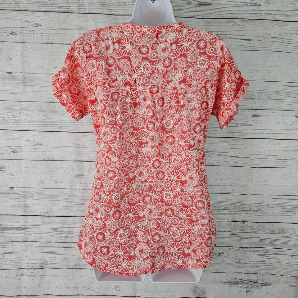 ExOfficio Womens Button Front Top Sz XS Red White Floral Cotton Blend - Image 3 of 4