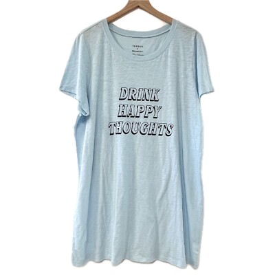 New Torrid Light Blue Drink Happy Thoughts Tee Shirt - Size 2X
