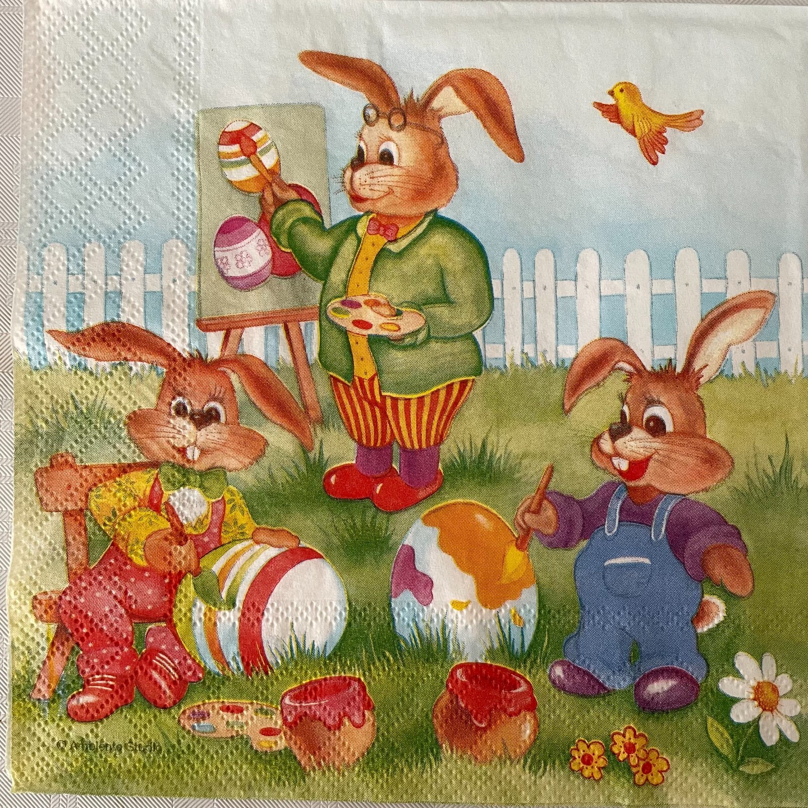 4 Lunch paper napkins Easter Painting School Bunny Eggs for decoupage