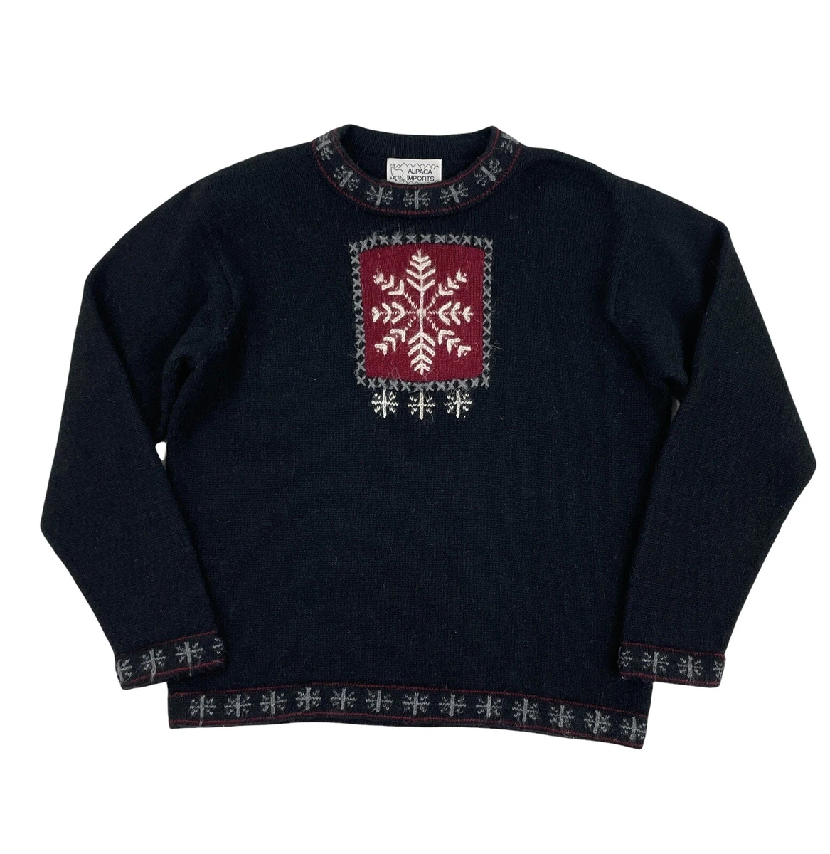 Alpaca Imports Sweater Alpaca Wool Acrylic Nordic Snowflake Black Red Women s M
