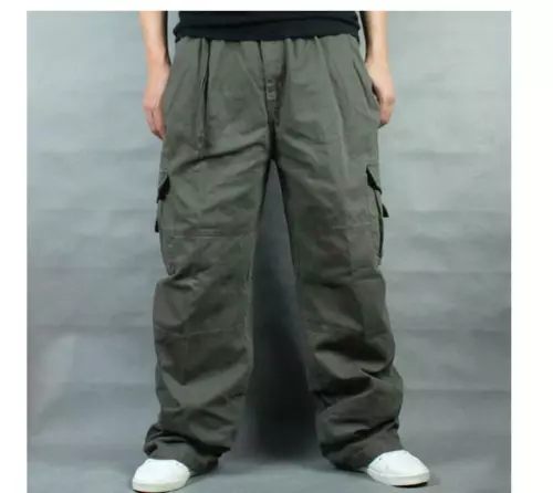 Neu Herren Armee Kampf lose Baggy Freizeit Cargohose Baumwolle Outdoor Arbeitshose - Bild 15 von 22
