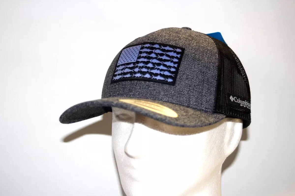 Columbia PFG FISH FLAG Adjustable Snapback Mesh Ball Cap in Grill Heather