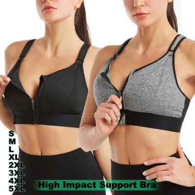 Uekinishi Dames Zip Front Sports BH Draadloze Post-Operatie BH-Actieve Yoga Sports Bras,zwart,L