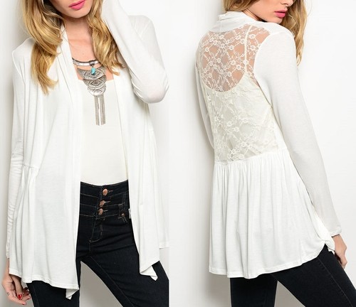 Creamy Off White Lace Back Long Sleeve 