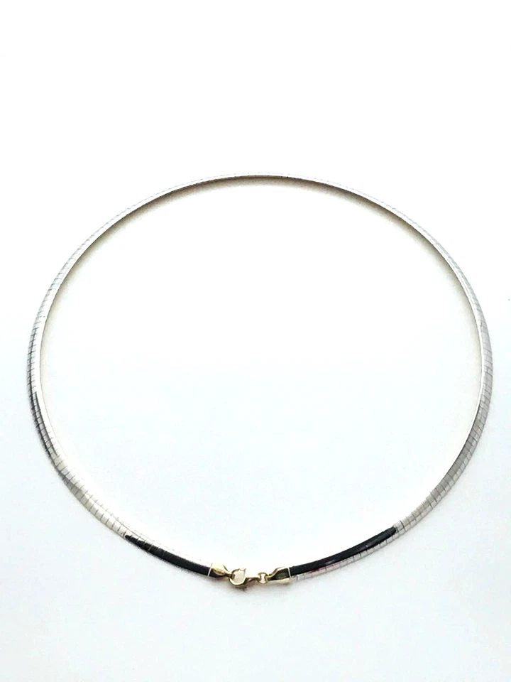 Collar Omega reversible de plata de ley y oro amarillo macizo de 14k. 4MM 18" 45 CM Foto 3 de 4