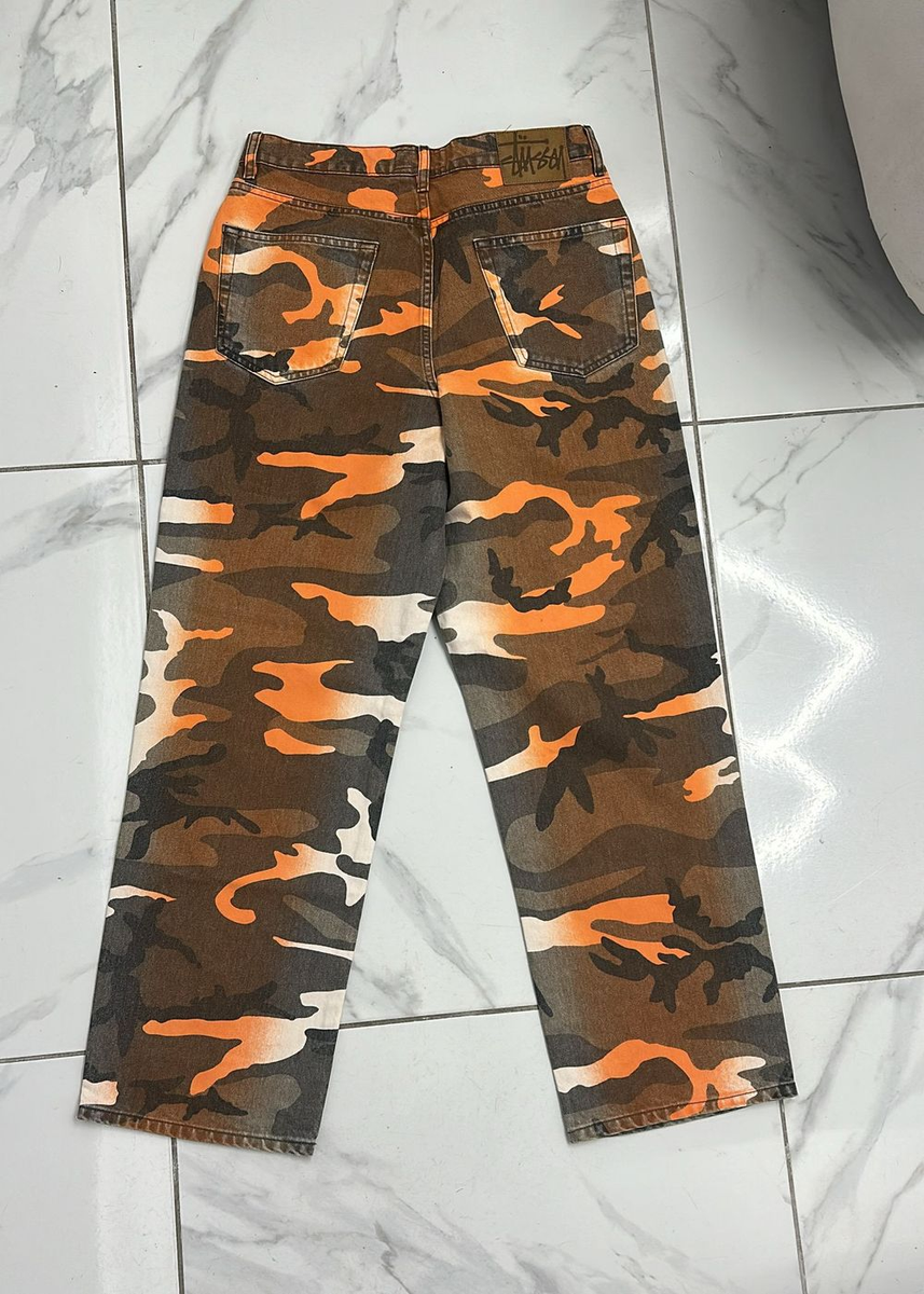 Stüssy Dye Big Ol Spray Jeans Orange Camo Size 30 | eBay