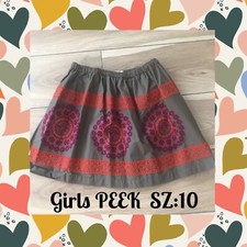 Peek Fleur Dark khaki,Multi Embroidered little girls Skirt Sz XL / 10 New