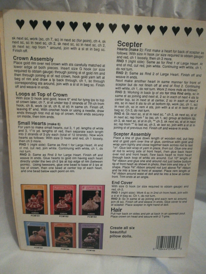 Fibre-Craft Queen of Hearts pillow doll crochet pattern - 1989 - Image 2 of 2