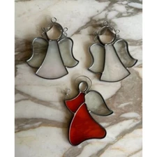 Handcrafted Stained Glass Angel Ornaments Set Of 3 Iridescent & Red 1999 3.5 Inc