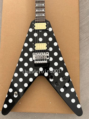 Custom V Randy Rhoads Polka White Dot Electric Guitar Black HH Pickups Guitar