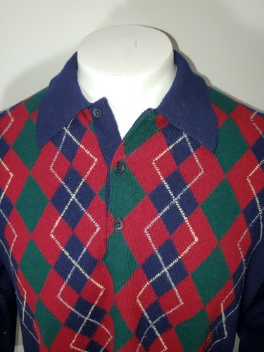 The Scotch House 100% Extrafine Merino Wool Polo Sweater Men's 46 17 Argyle B197 - Picture 3 of 5