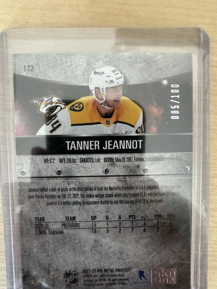 2021-22 Skybox Metal Universe Rookies PMG Red /100 Tanner Jeannot #172 Rookie RC - Image 2 of 2