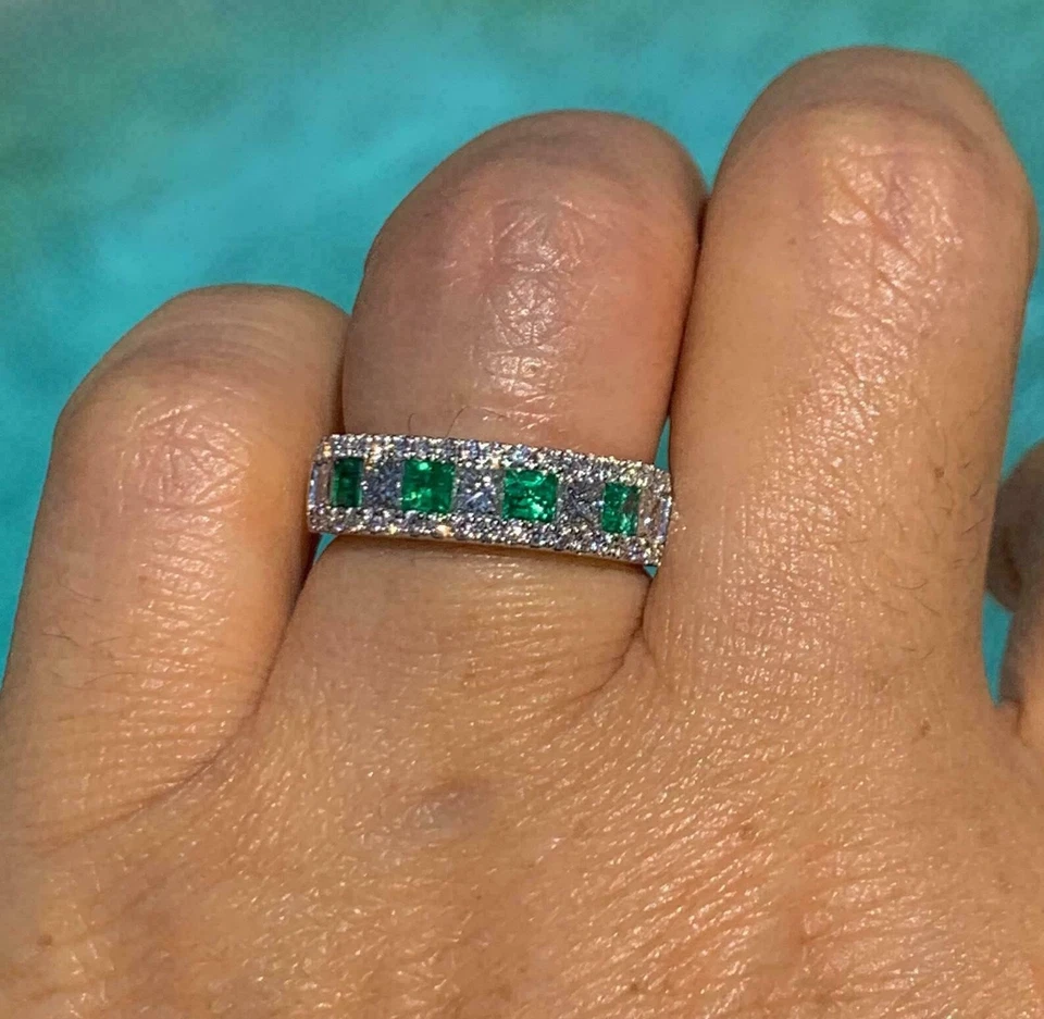 2.0 Ct Natural Emerald Diamond Anniversary Proposal Ring 14K Solid White Gold. - Image 4 of 4