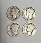 Lot of (4) 1917-S Mercury Dimes Ungraded Uncertified