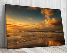Beautiful Sunset Golden hour British Coast mounted canvas ready to hang
