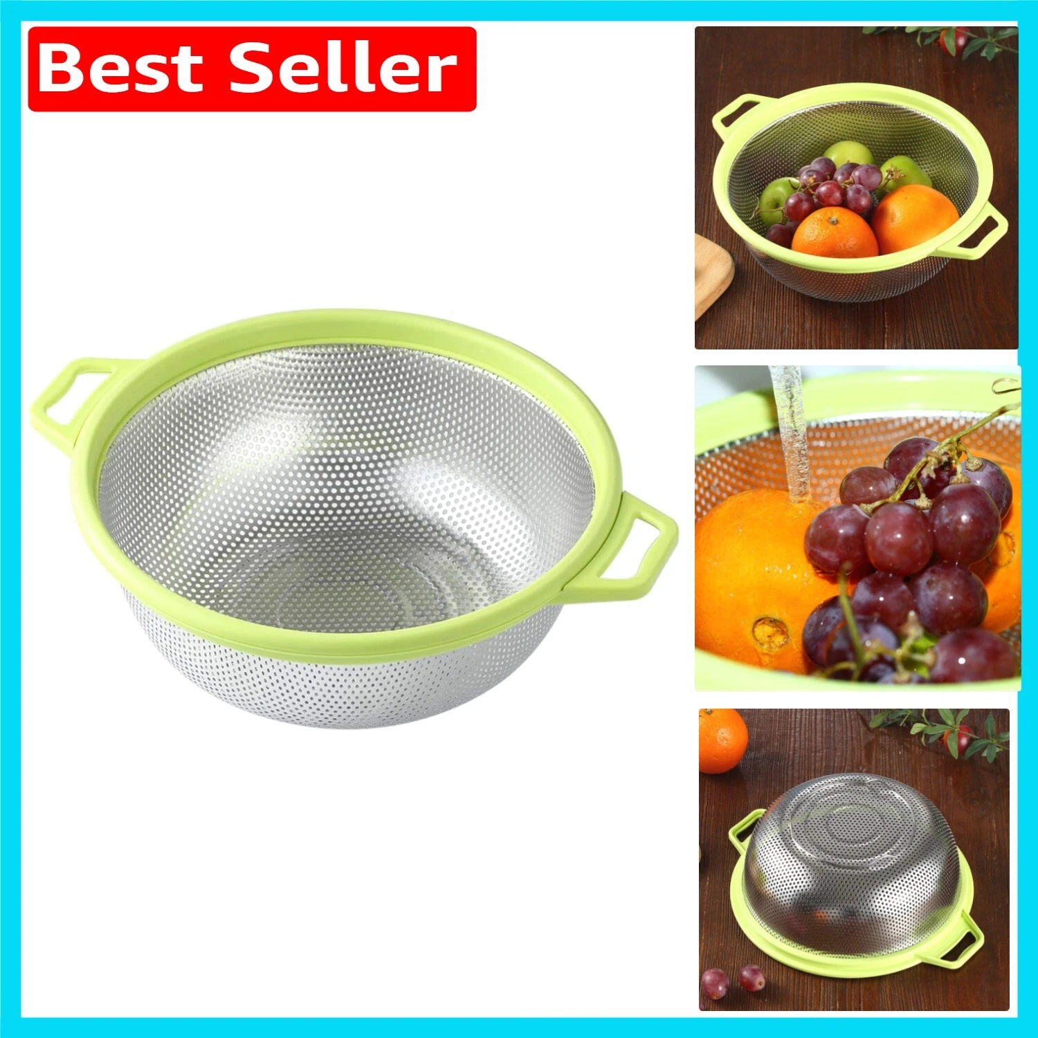 Durable Green Stainless Steel Colander with Legs - 5-Quart Fast Draining Design