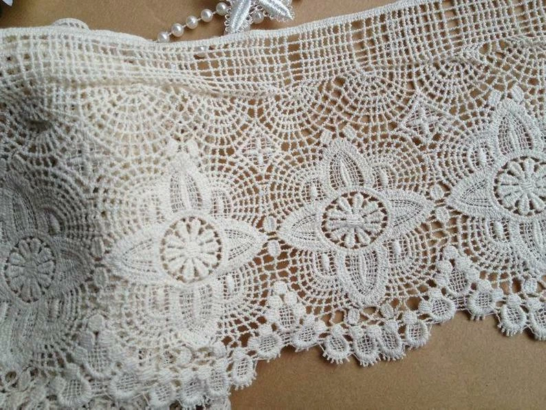 Vintage Crochet Cotton Beige Lace Trim with Scalloped Edge 6.69" Wide 2 Yards - Image 4 of 4
