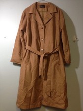 Designed By Sherwood Of Ohio Long Brown Trench Coat Button Down Belt Medium 