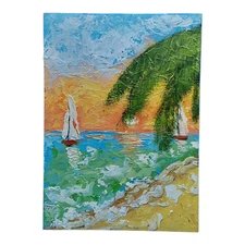 Tropics Original Painting Beach Seascape Palma Landscape Handmade Wall Art OOAK