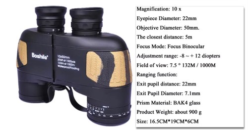 BOSHILE Binoculars 10x50 Muted Camouflage Range Direction Finding Weatherproof - Picture 18 of 24