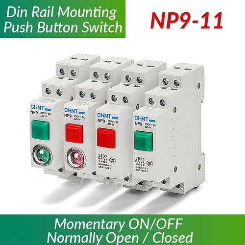 Din Rail Mounting Push Button Switch Momentary ON/OFF Normally Open / Closed NP9