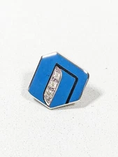 Vintage Sterling Silver 925 Blue Enamel Three Diamond Stone Service Pin Brooch