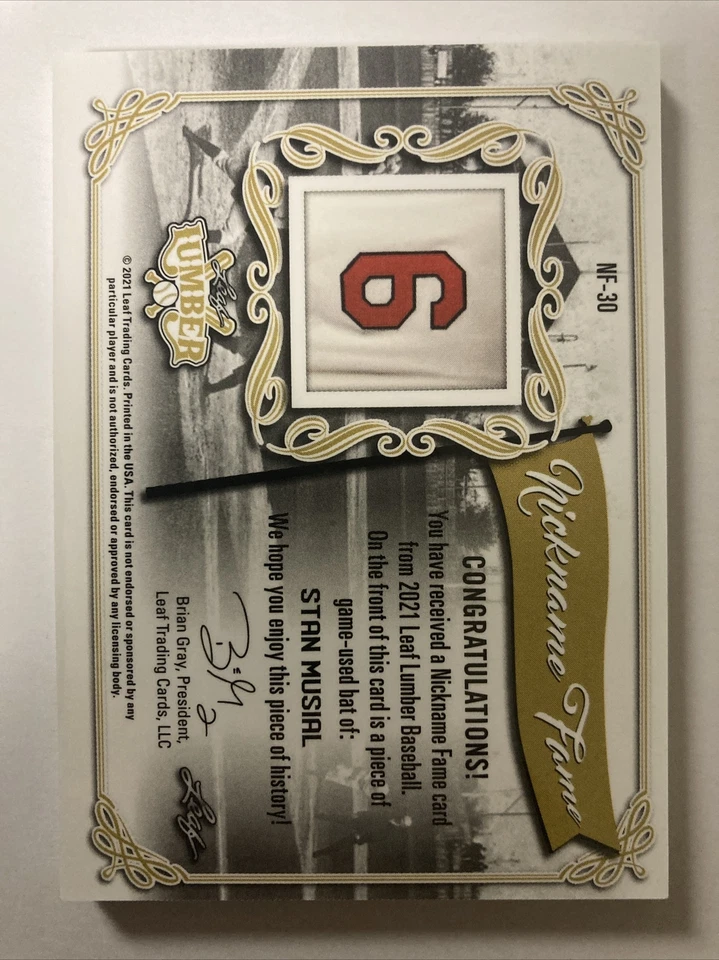 Stan Musial 2021 Leaf Lumber Nickname Fame Stan the Man #nf-30 (4984) only 3/4 - Image 2 of 3