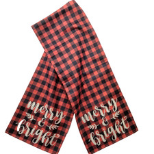 Christmas Table Runner Red/Black plaid Merry Bright 72" Long 13.5 Wide Country