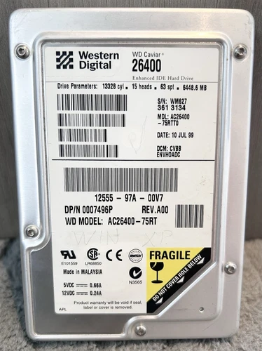 Western Digital WD caviar 6.4GB Ac26400-75RT HDD Vintage 1999 (UNTESTED)