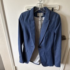 H M women Blue Blazer size 4 Regular Single-Breasted One-Button Notch