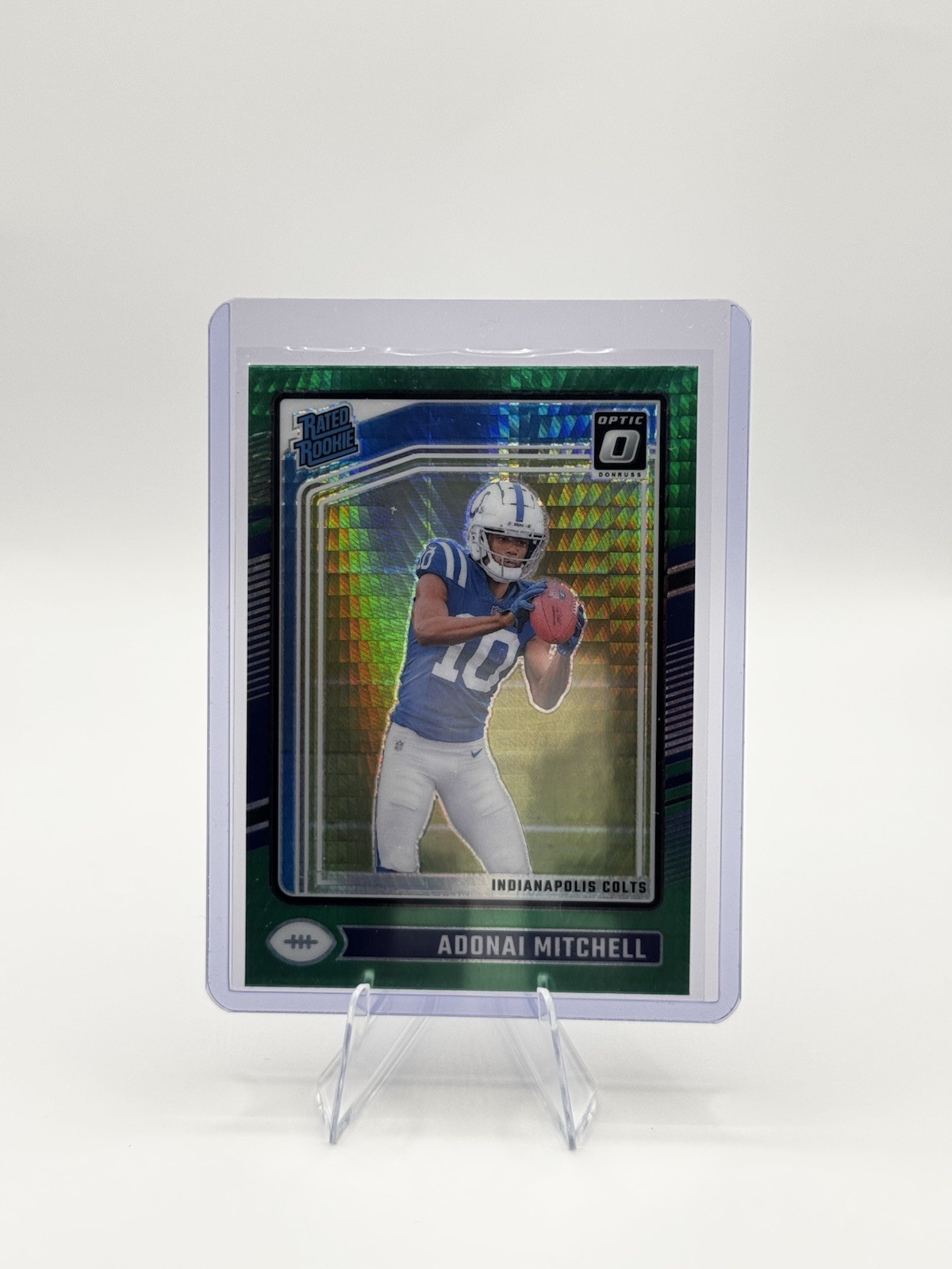 2024 Panini Optic Rated Rookie Adonai Mitchell #203 Green Hyper Prizm (RC)