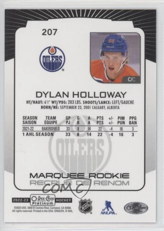 2022-23 O-Pee-Chee Platinum Pond Hockey Variants Dylan Holloway #207 Rookie RC - Image 2 of 2