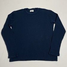 M Singer Shirt Mens Medium Blue Waffle Knit Cotton Thermal Crewneck Made in USA