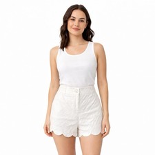 Crown Ivy Shelby White Textured Scallop Hem Shorts Size 4 Cotton Stretch