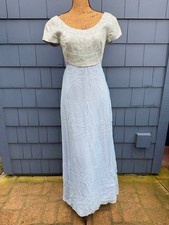 Vintage Cream Embroidered Bodice with Pale Blue Maxi Skirt 60  s elegance dress