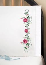 Tobin Stamped Pillowcases, Rose Vine, 20" x 30" Embroidery x 30", Pink